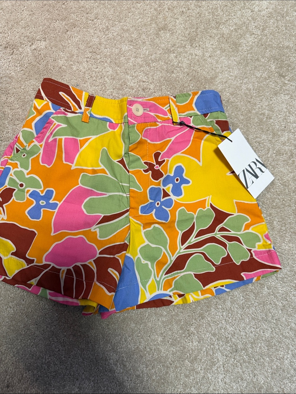 Zara High-Waist Floral Shorts in Yellow, Pink & Blue